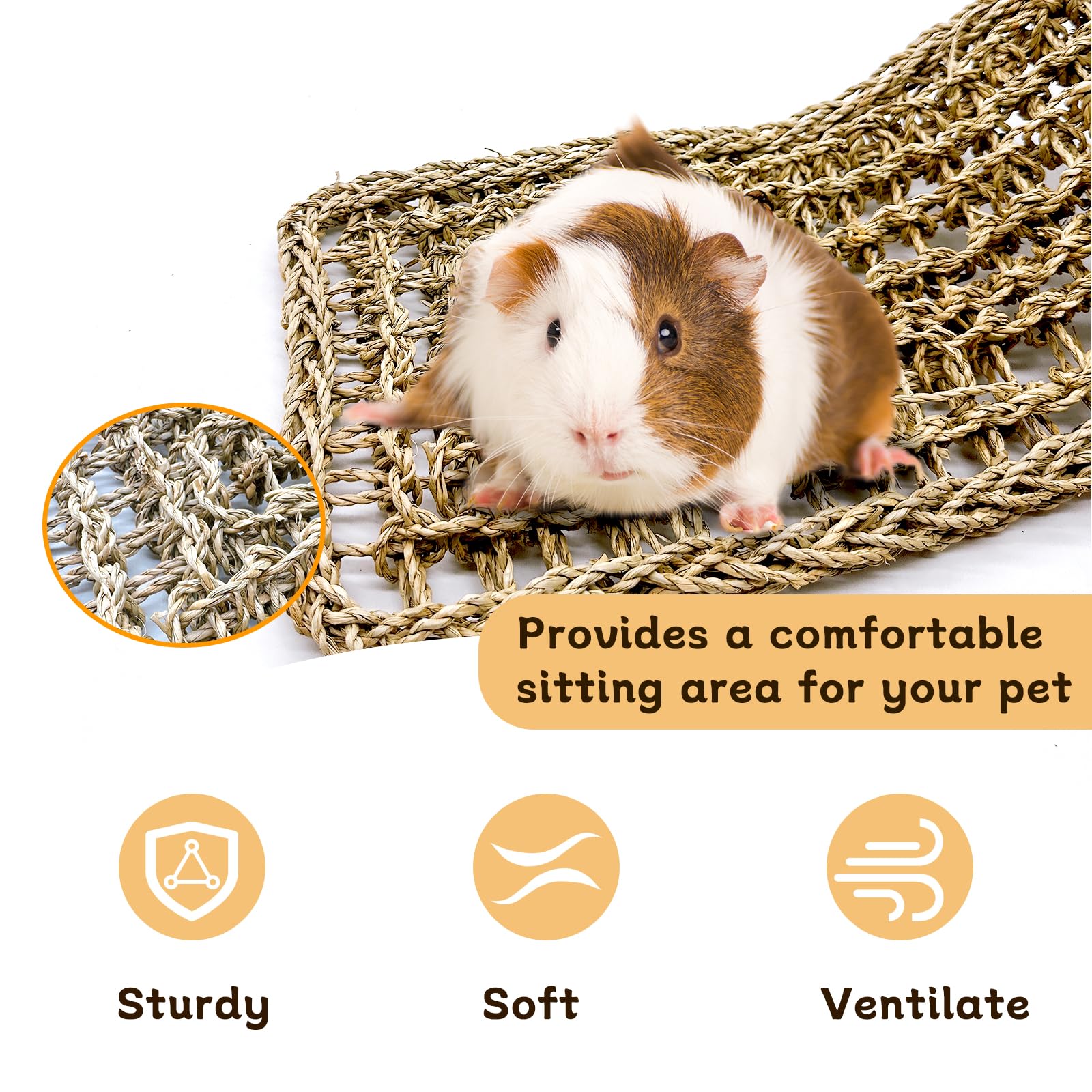 2Pcs Bird Seagrass Mat 20.5  8   Natural Grass Woven Net Hammock Hanging on Cage Parakeet Climbing Rope Ladder Chew Toys for L